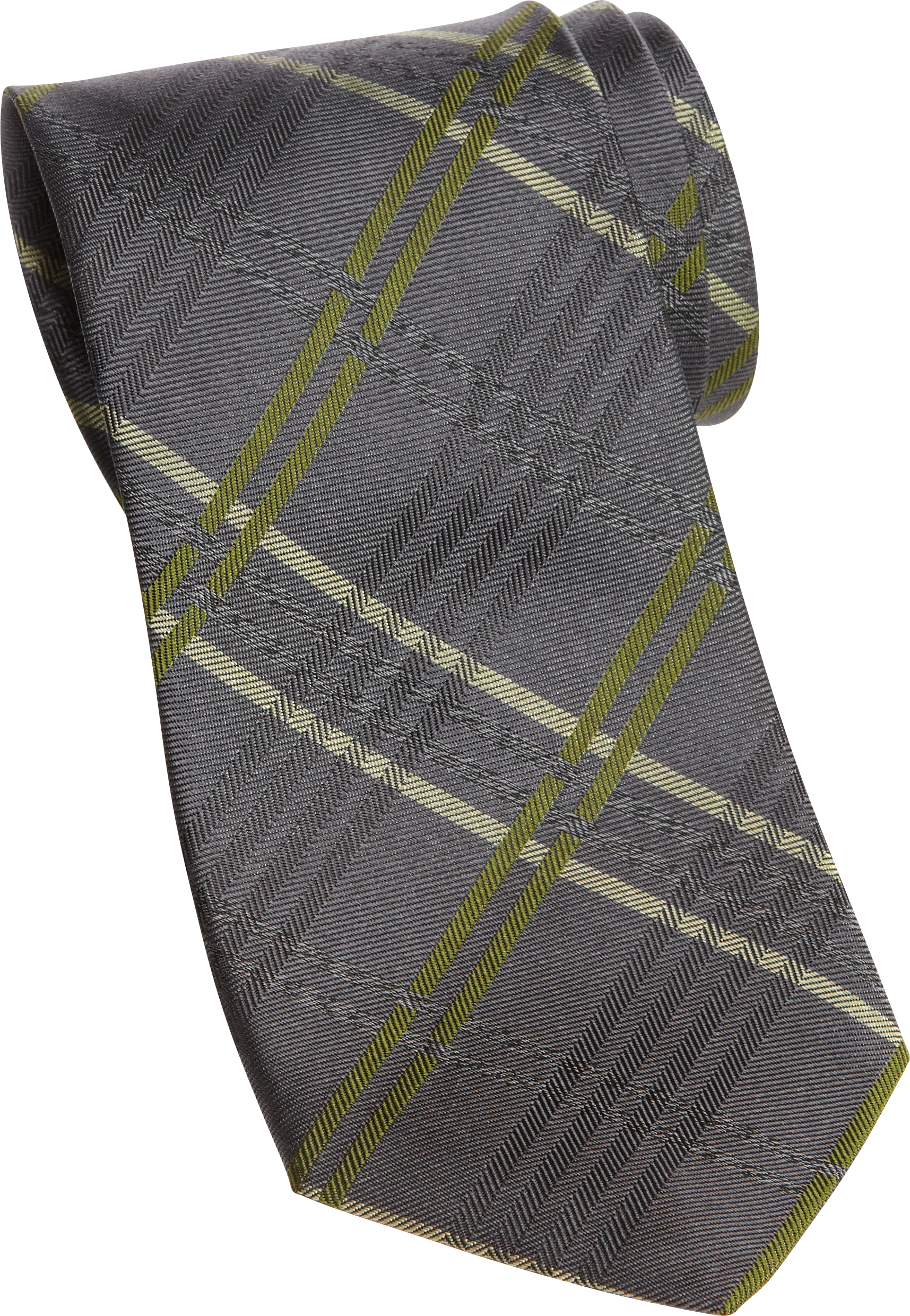 Jhane Barnes Gray and Green Plaid Narrow Tie