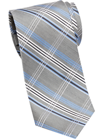 Calvin Klein Gray & Blue Plaid Narrow Tie