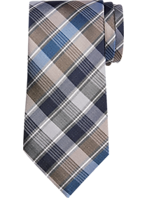 Calvin Klein Taupe & Blue Plaid Narrow Tie