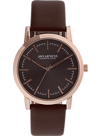 Awearness Kenneth Cole Rose Gold & Black Leather Band Watch