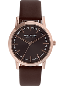 Awearness Kenneth Cole Rose Gold & Black Leather Band Watch