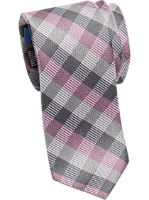 Egara Pink & Gray Plaid Skinny Tie