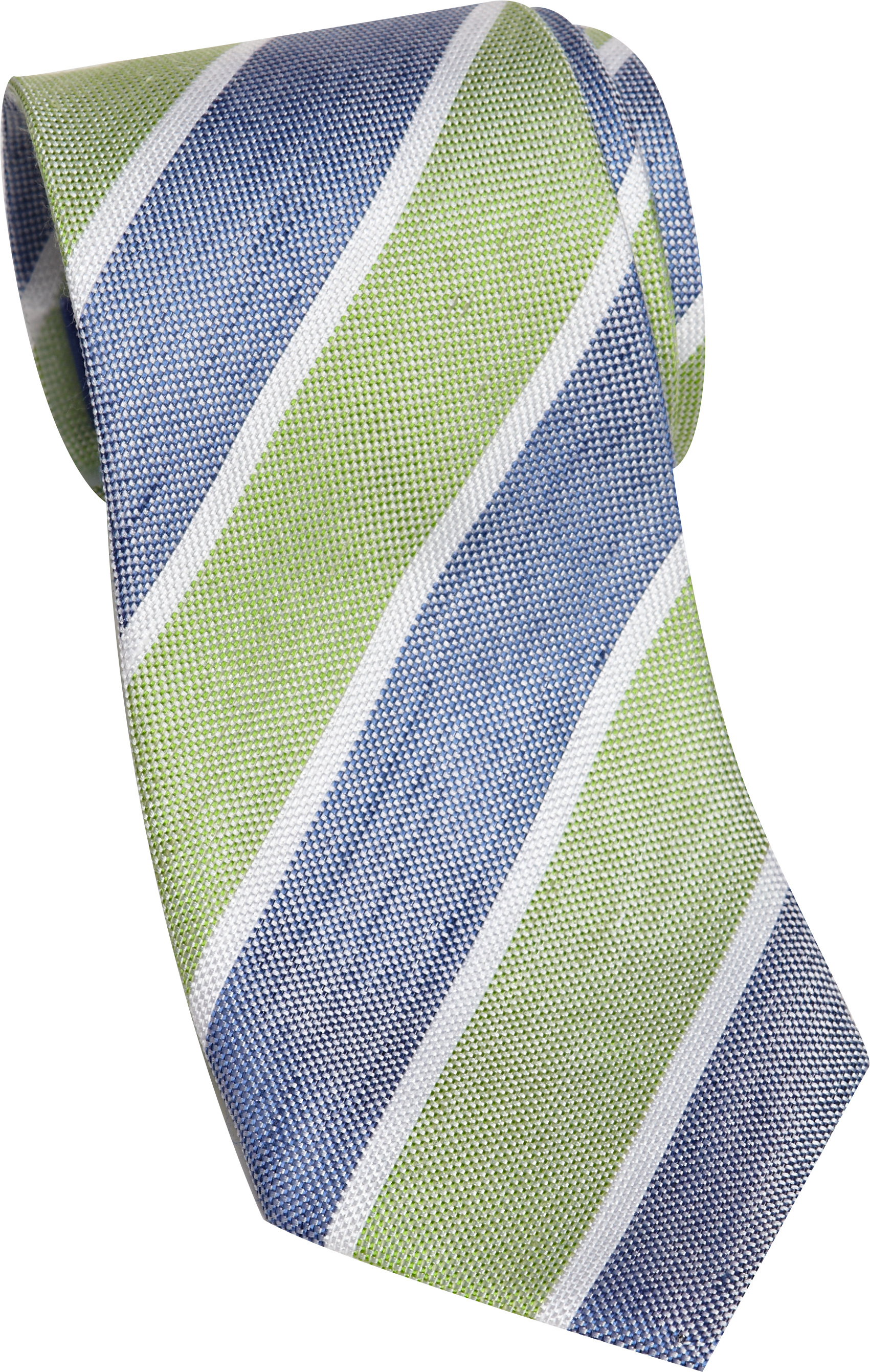 Egara Green and Navy Stripe Silk and Linen Narrow Tie