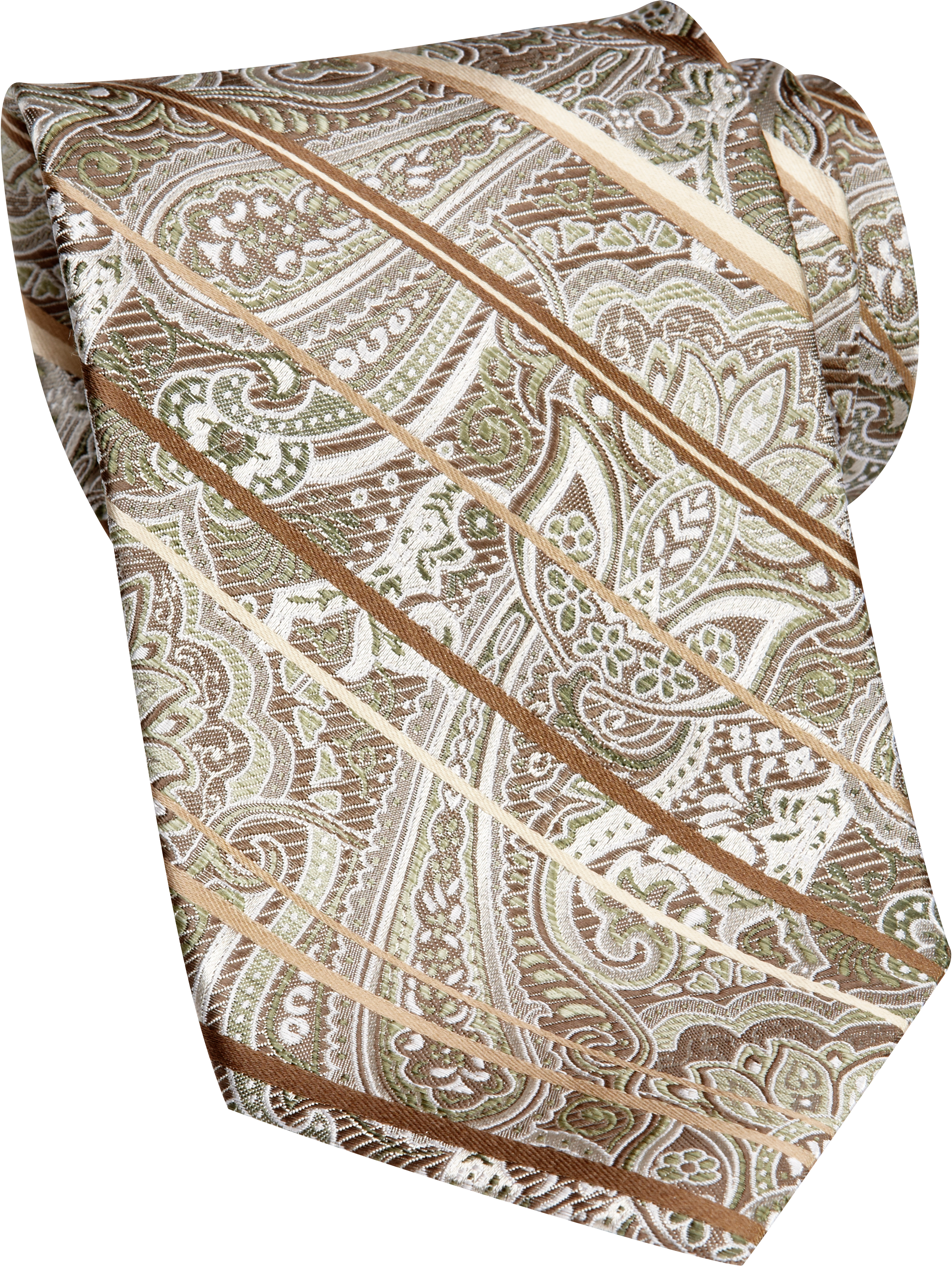Pronto Uomo Taupe Paisley and Stripe Extra Long Tie