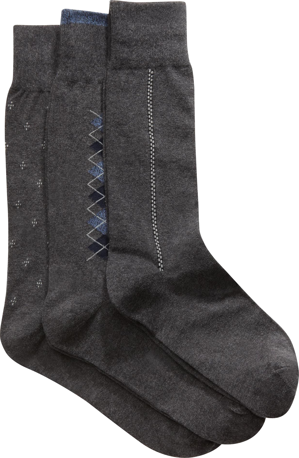 Joseph Abboud Charcoal Fancy Mixed Pattern Socks (Three-Pack)