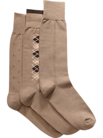 Joseph Abboud Taupe Fancy Mixed Pattern Socks (Three-Pack)