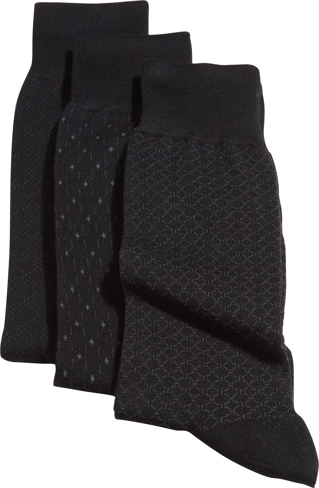 Patterned Black Three-Pack Dress Socks
