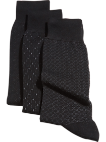 Patterned Black Three-Pack Dress Socks