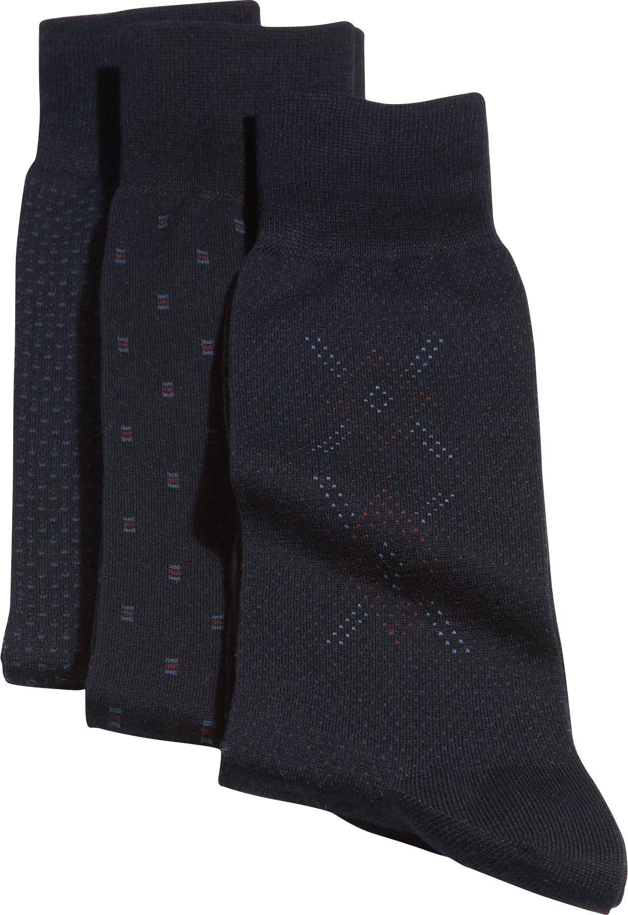 Patterned Navy Three-Pack Dress Socks