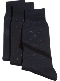 Patterned Navy Three-Pack Dress Socks