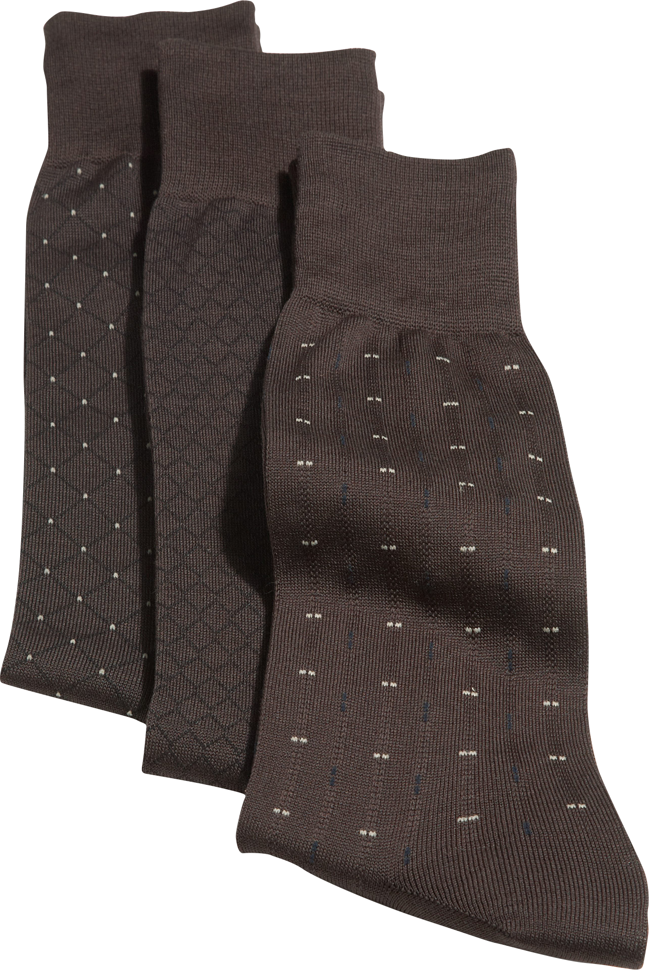 Patterned Brown Three-Pack Dress Socks
