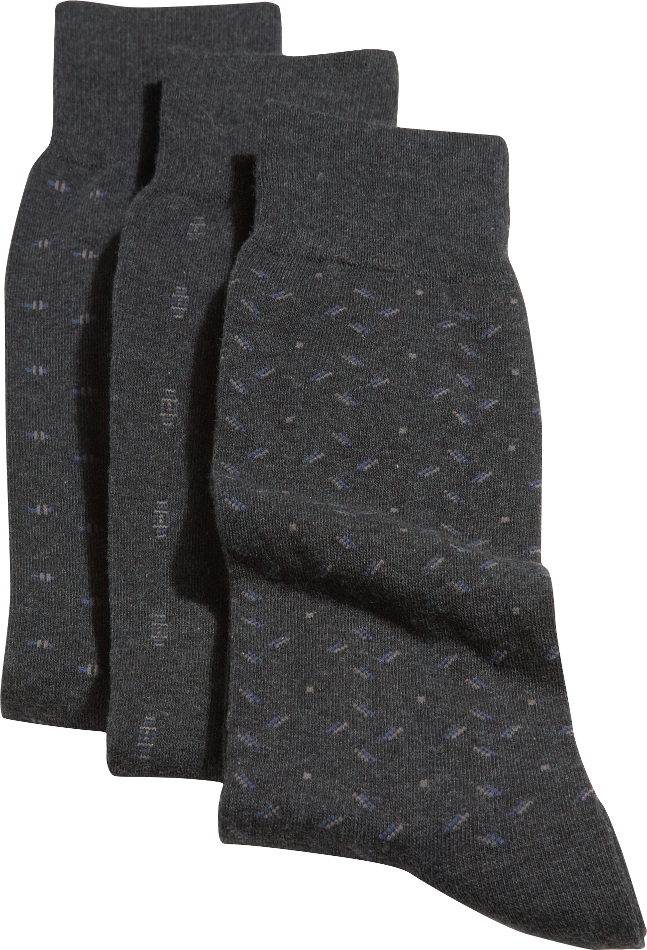 Patterned Charcoal Three-Pack Dress Socks