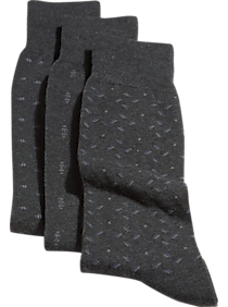 Patterned Charcoal Three-Pack Dress Socks