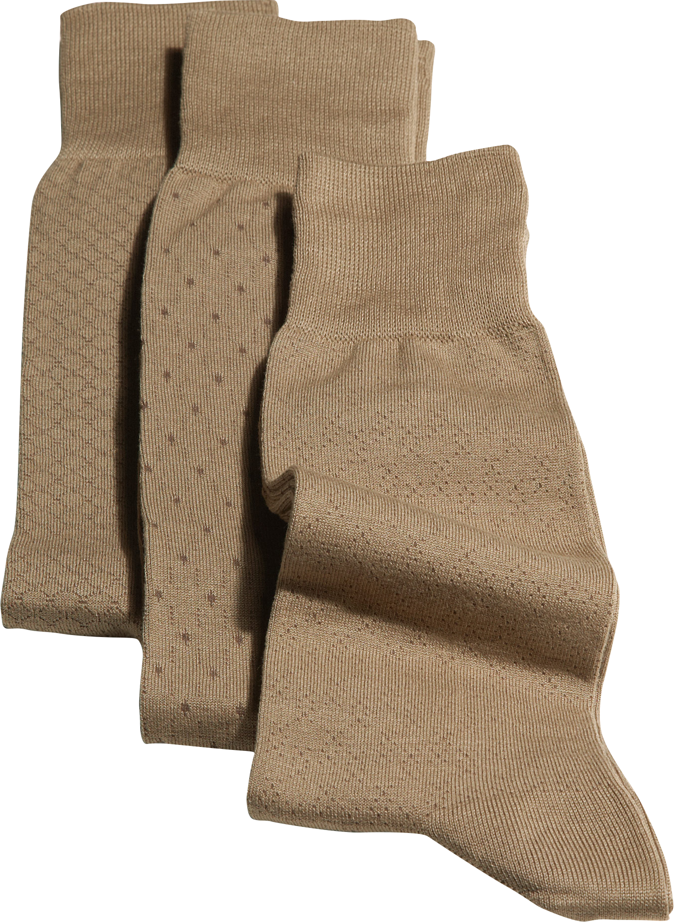 Patterned Tan Three-Pack Dress Socks