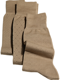 Patterned Tan Three-Pack Dress Socks