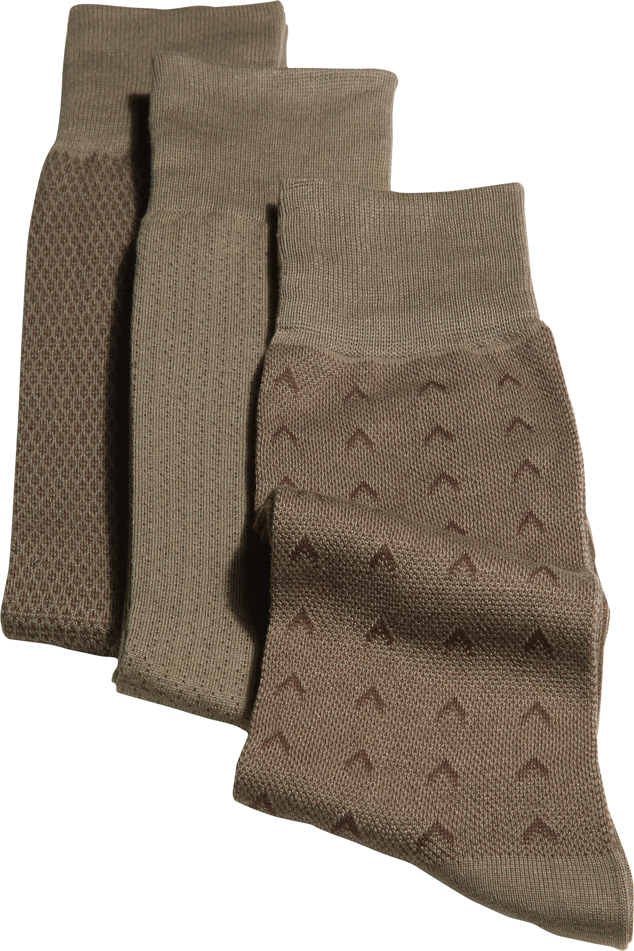 Patterned Taupe Three-Pack Dress Socks