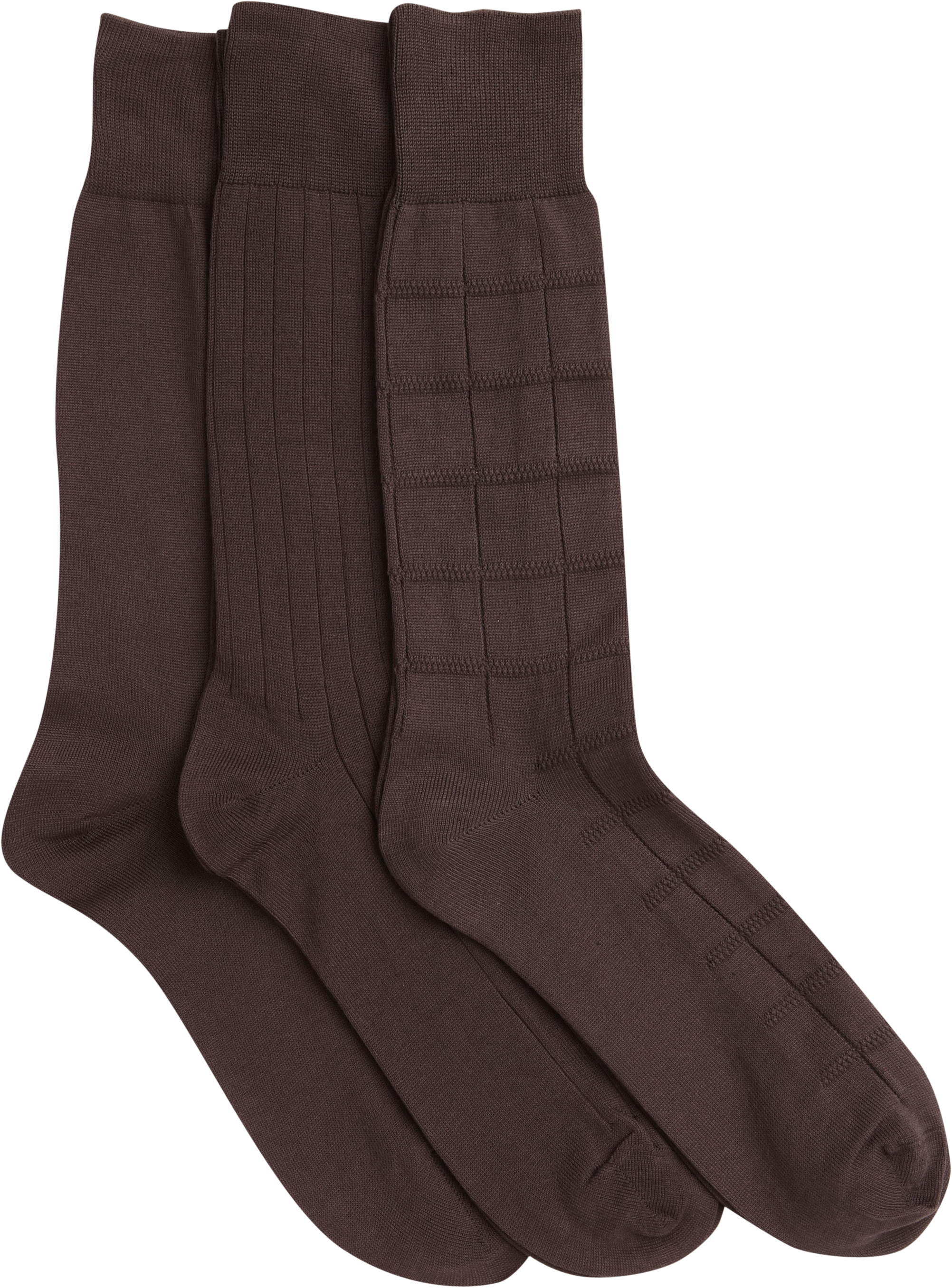 Mercerized Cotton Blend Brown Three-Pack Dress Socks