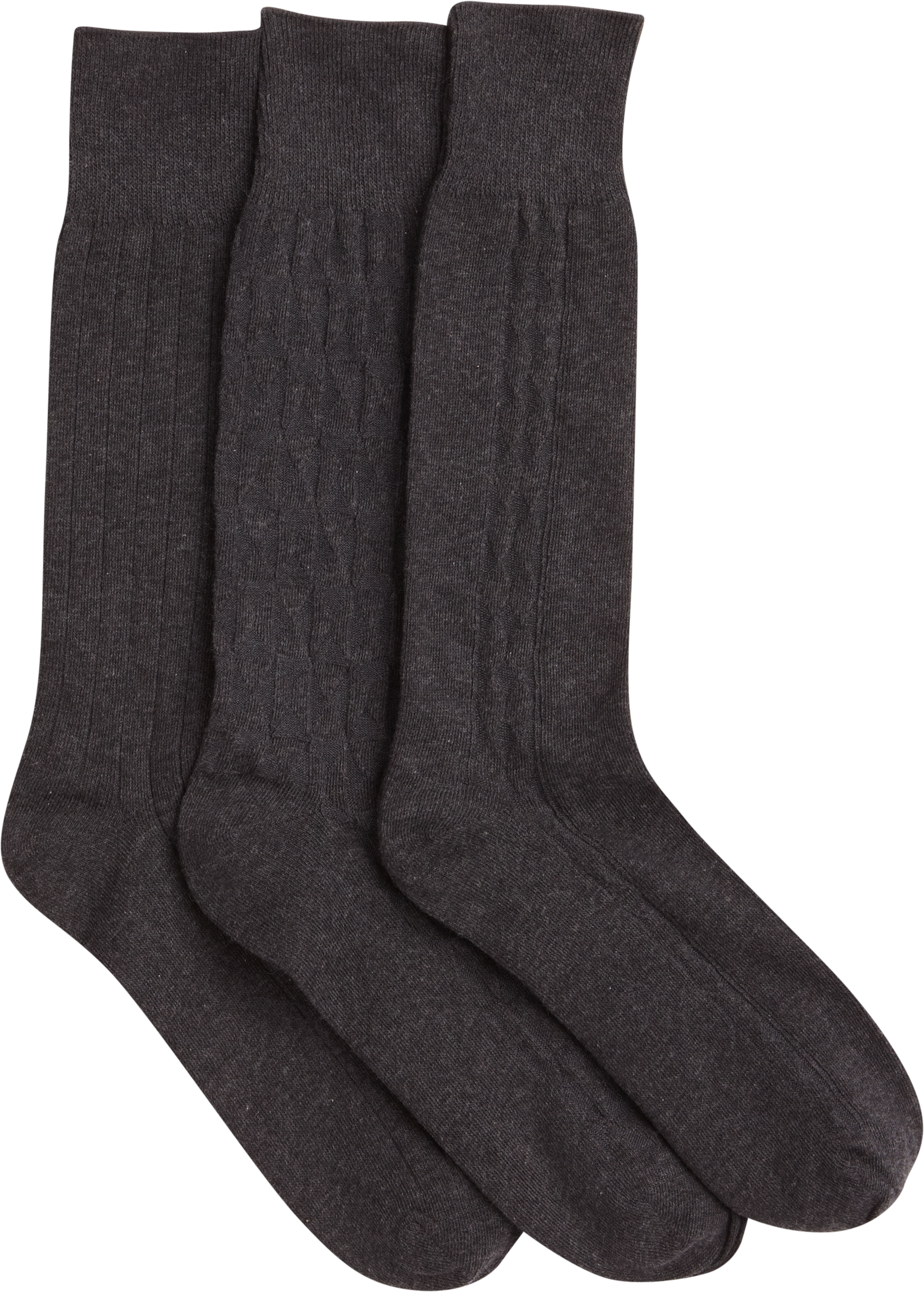 Mercerized Cotton Blend Charcoal Three-Pack Dress Socks