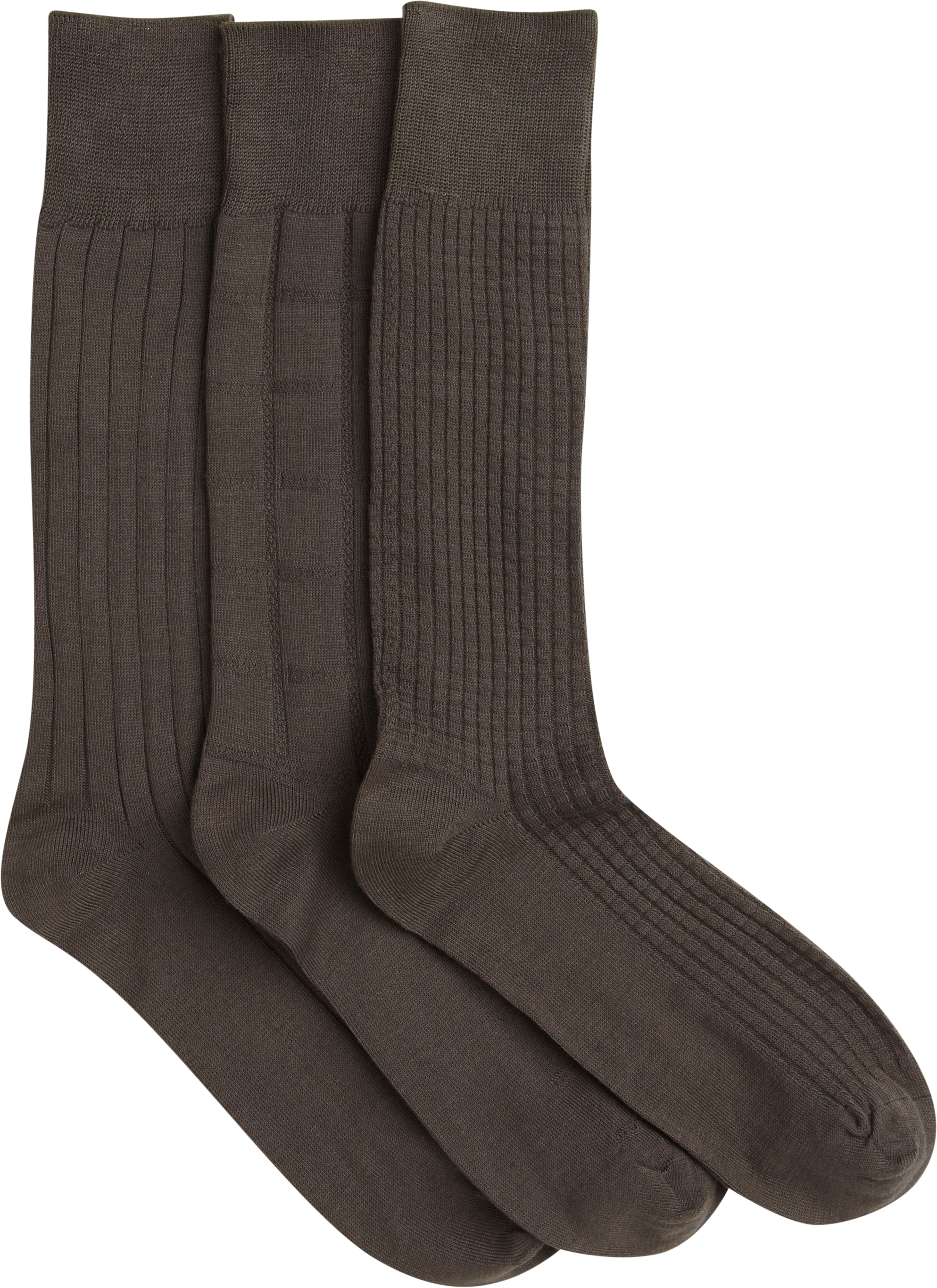 Mercerized Cotton Blend Olive Three-Pack Dress Socks
