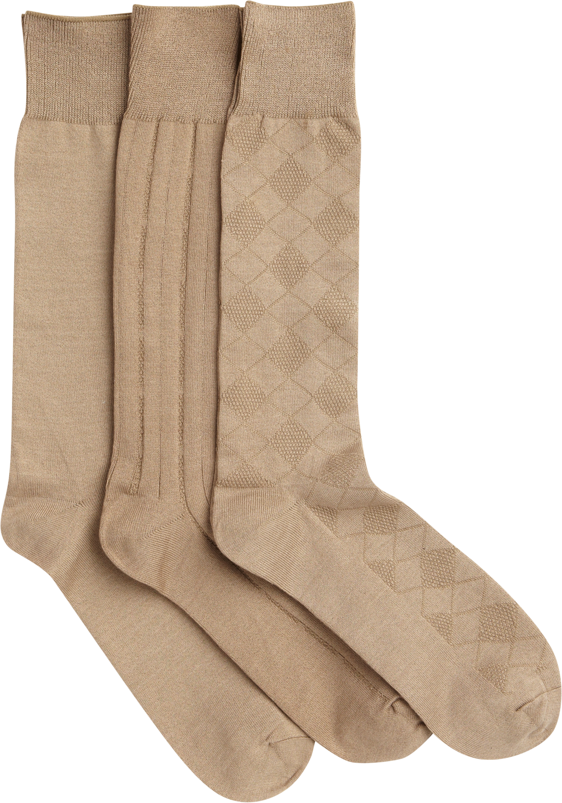 Mercerized Cotton Blend Tan Three-Pack Dress Socks
