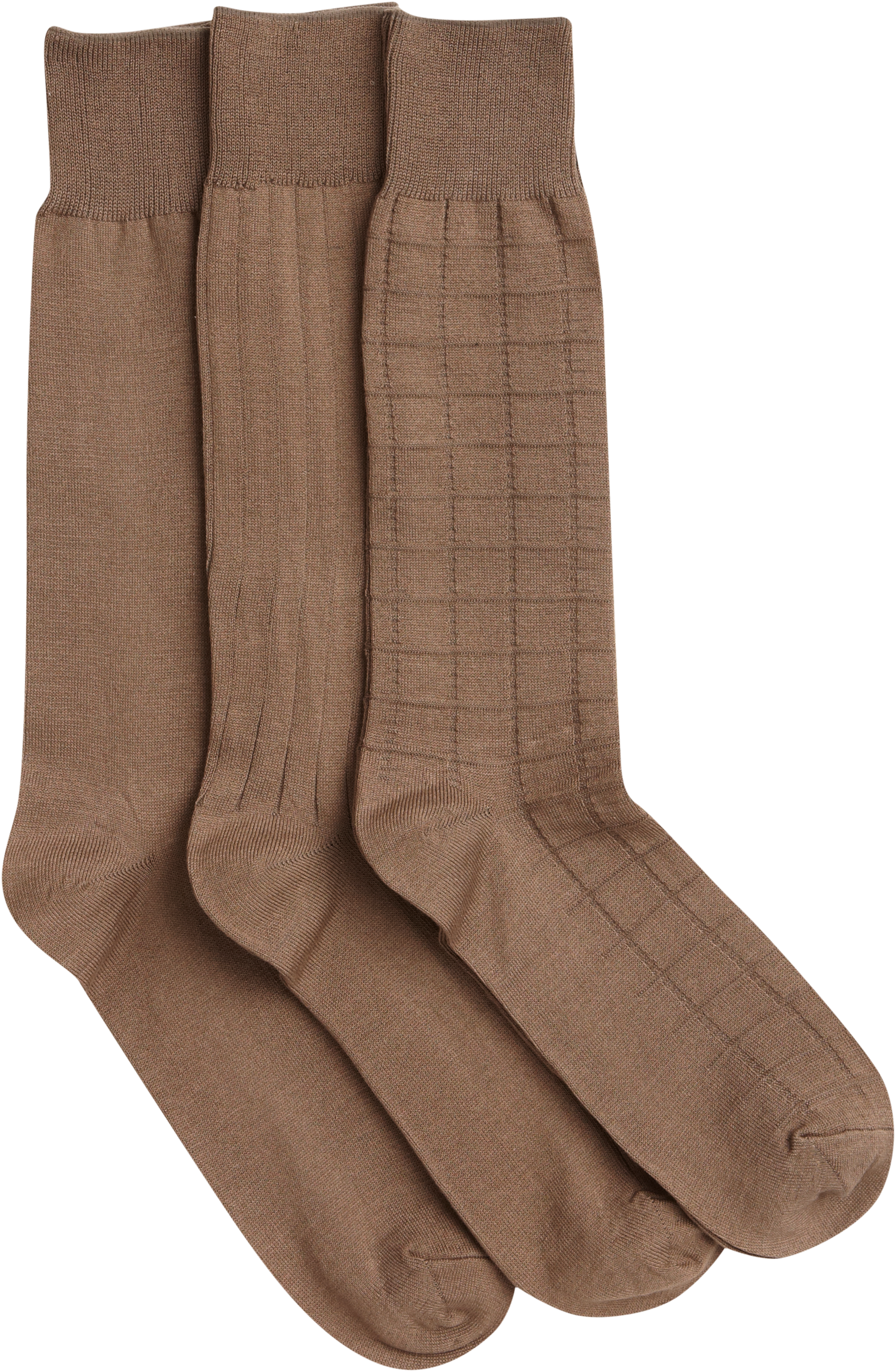 Mercerized Cotton Blend Taupe Three-Pack Dress Socks