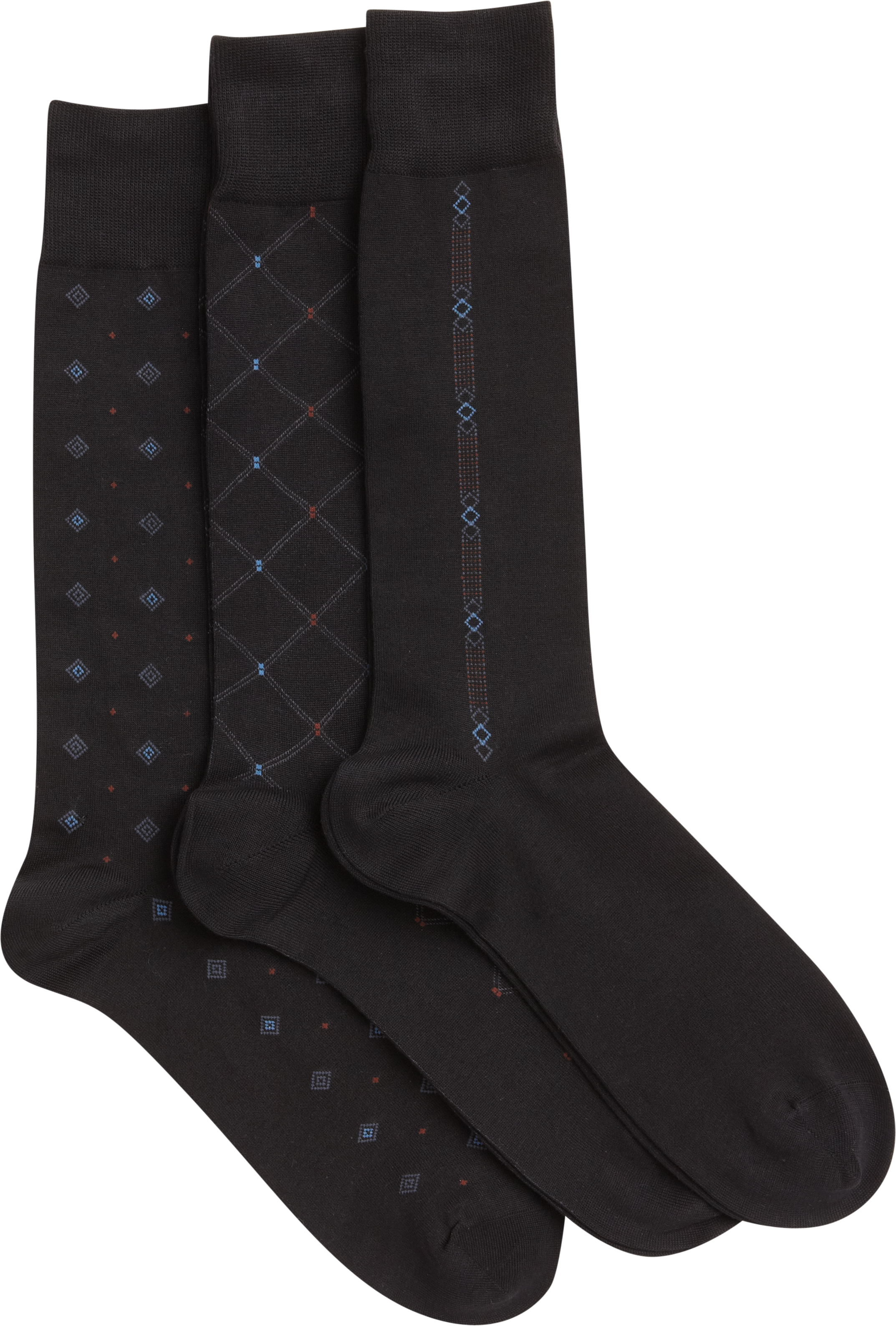 Patterned Black Big & Tall Three-Pack Dress Socks