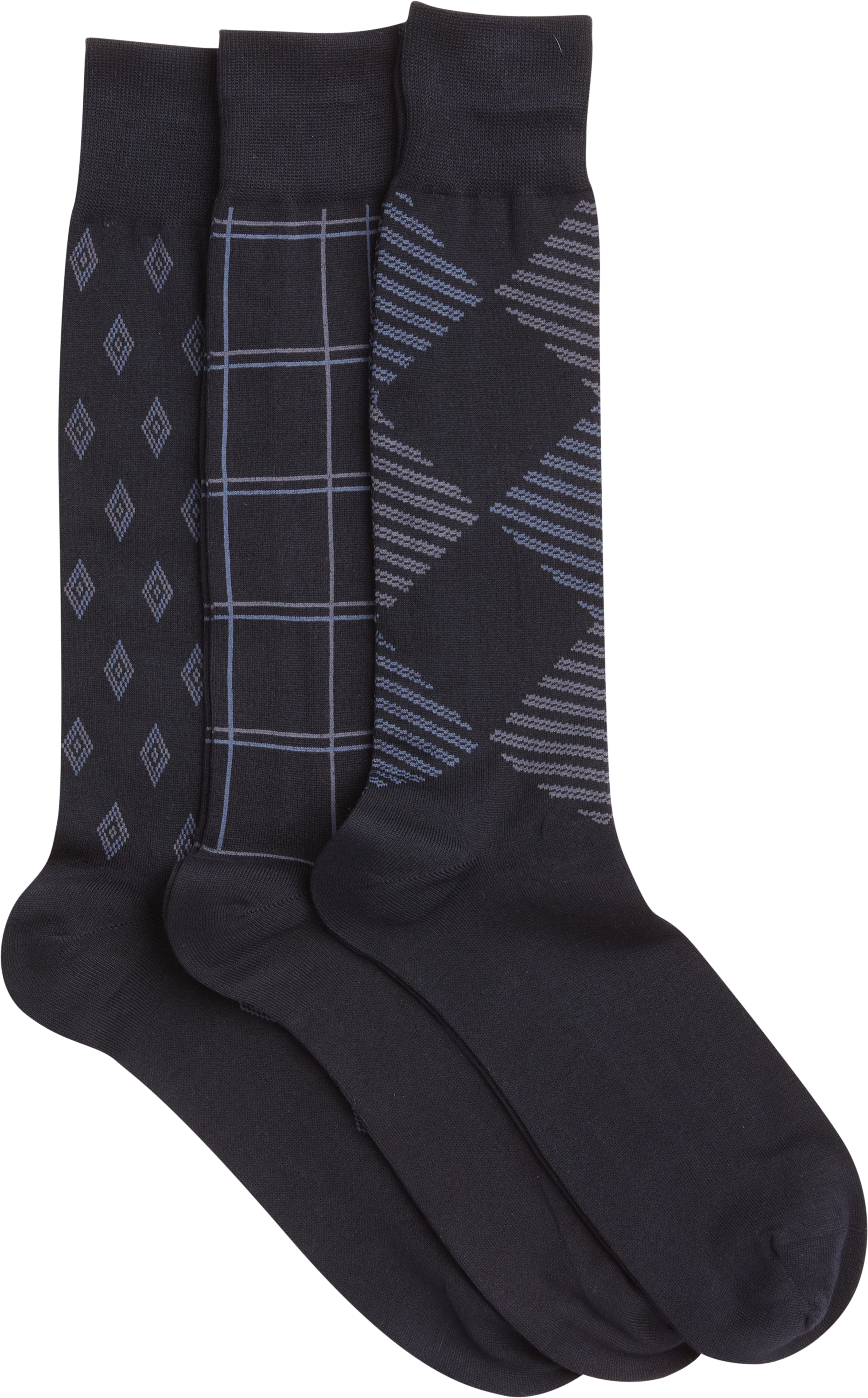 Patterned Navy Big & Tall Three-Pack Socks