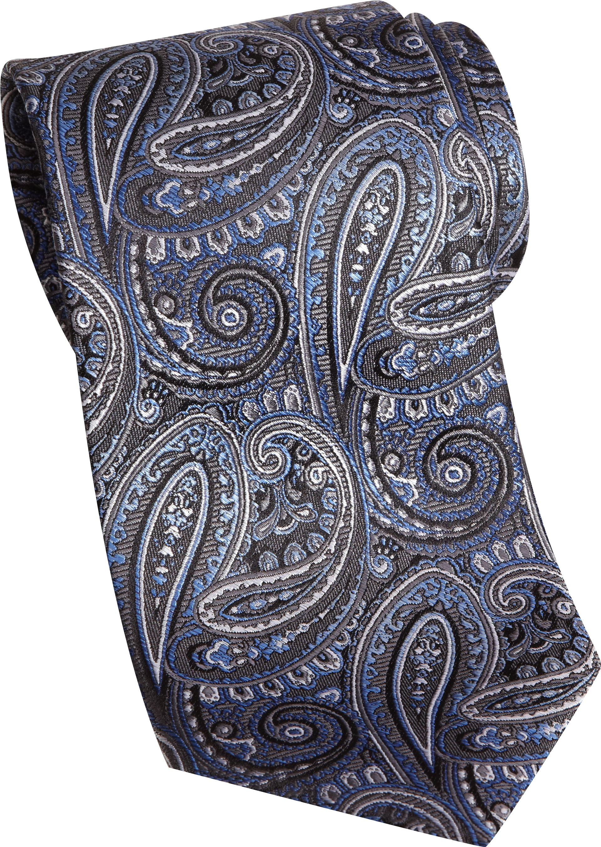 Pronto Uomo Couture Blue and Charcoal Paisley Narrow Tie