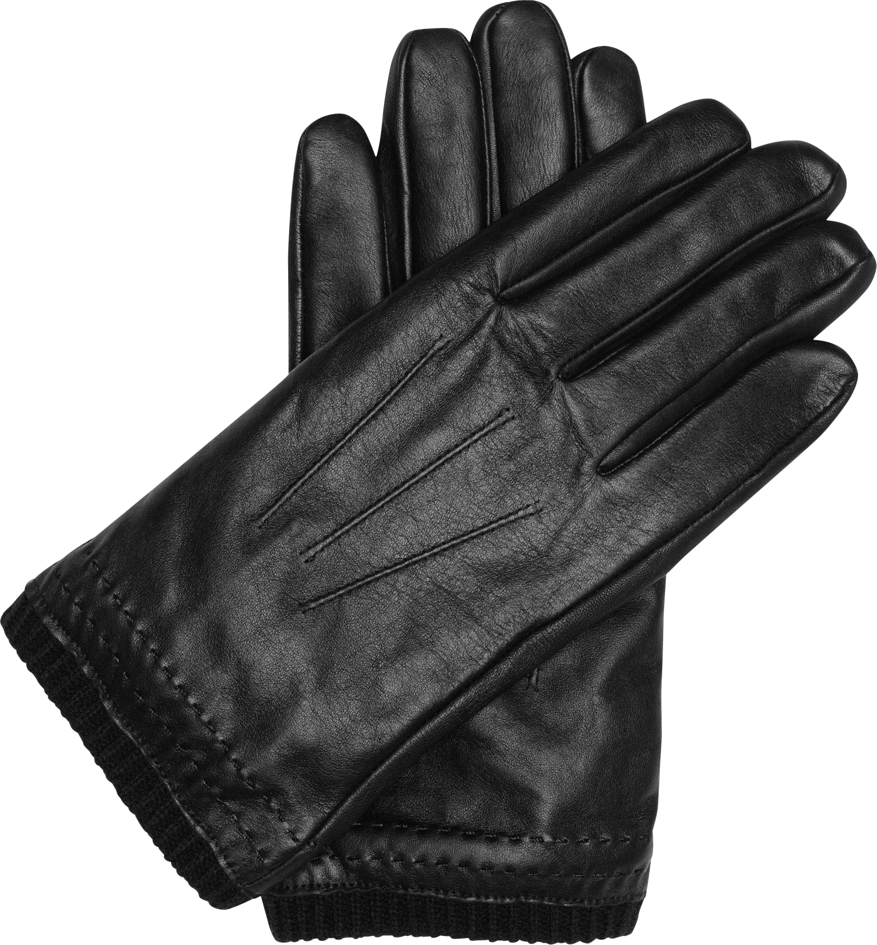 Fleece-Lined Black Leather Gloves