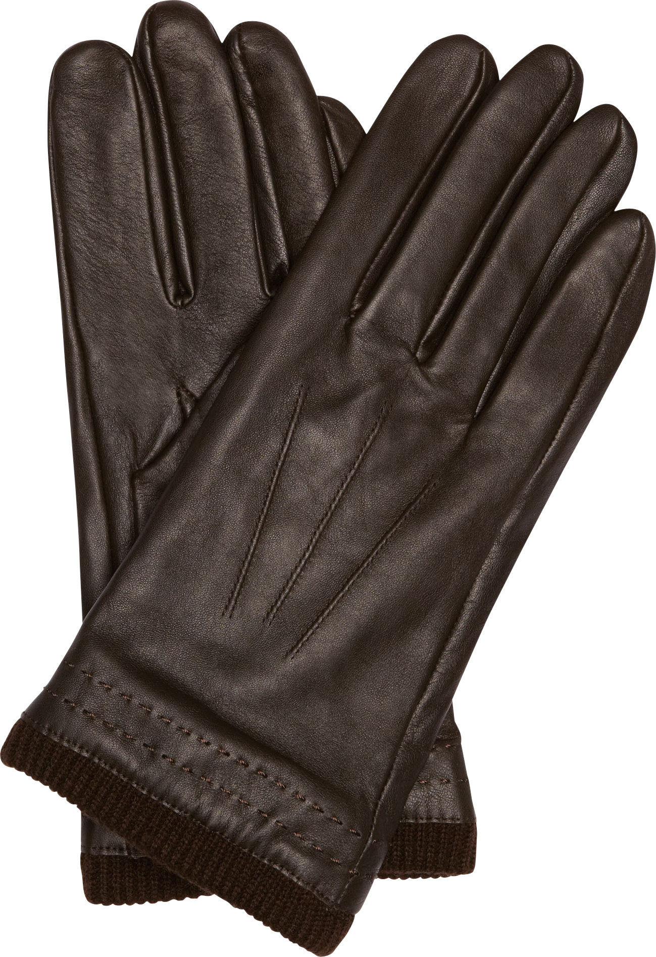 Fleece-Lined Brown Leather Gloves
