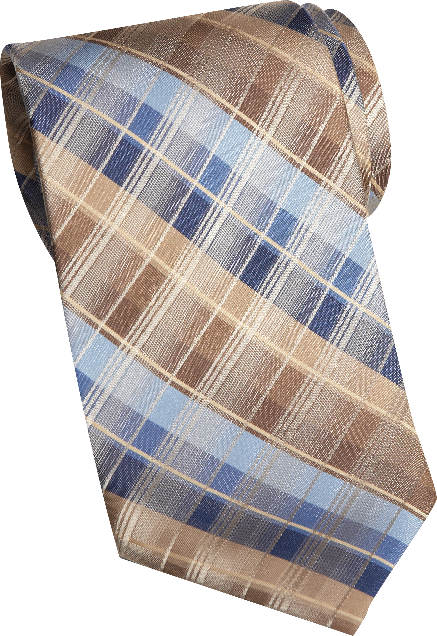 Pronto Uomo Couture Tan and Blue Plaid Narrow Tie