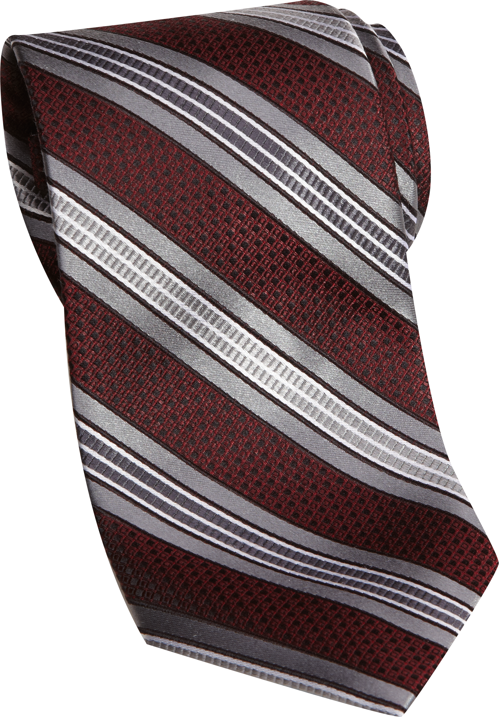 Pronto Uomo Couture Burgundy and Charcoal Check Stripe Narrow Tie