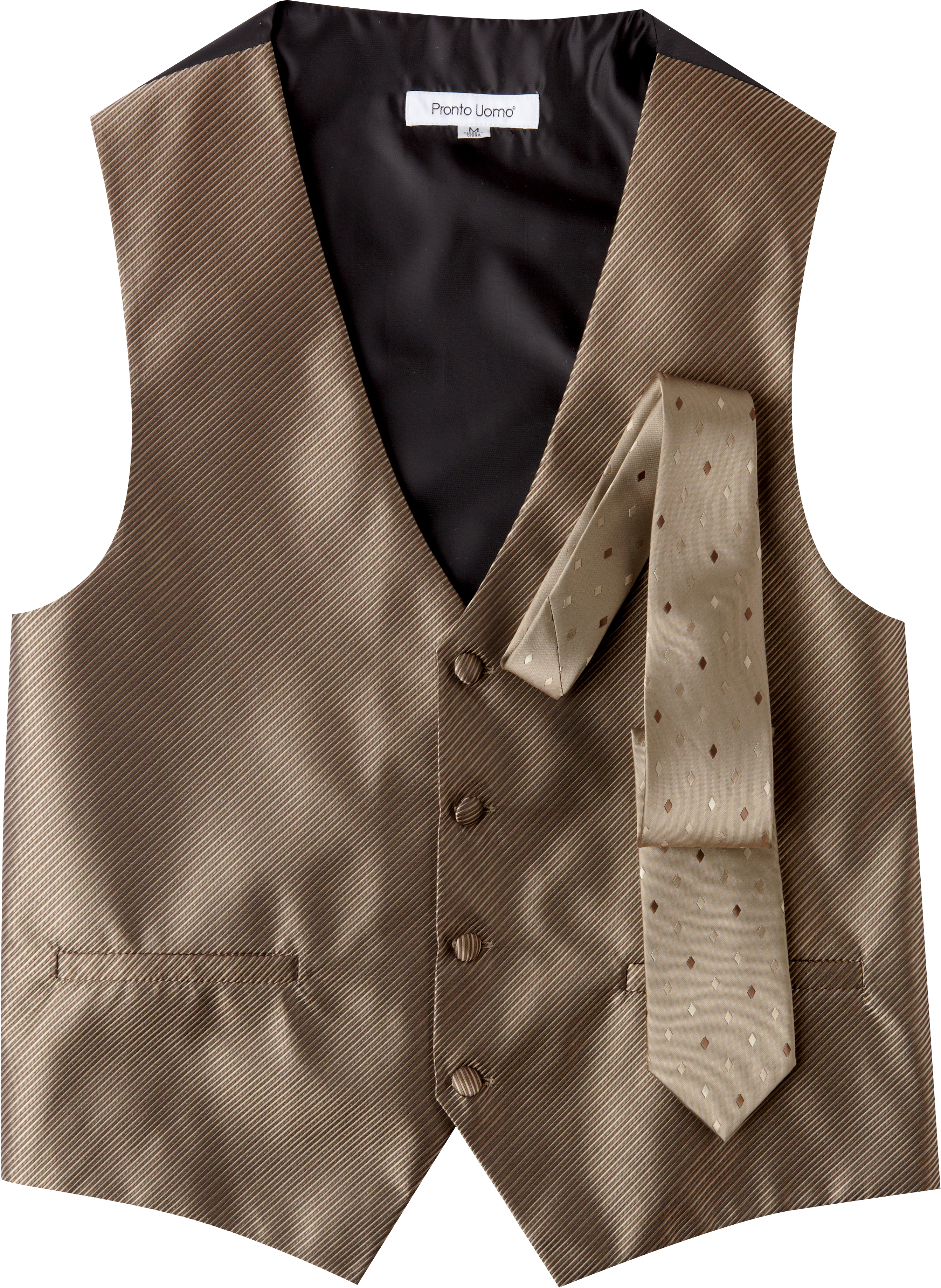 Pronto Uomo Brown Stripe Formal Vest with Euro Tie