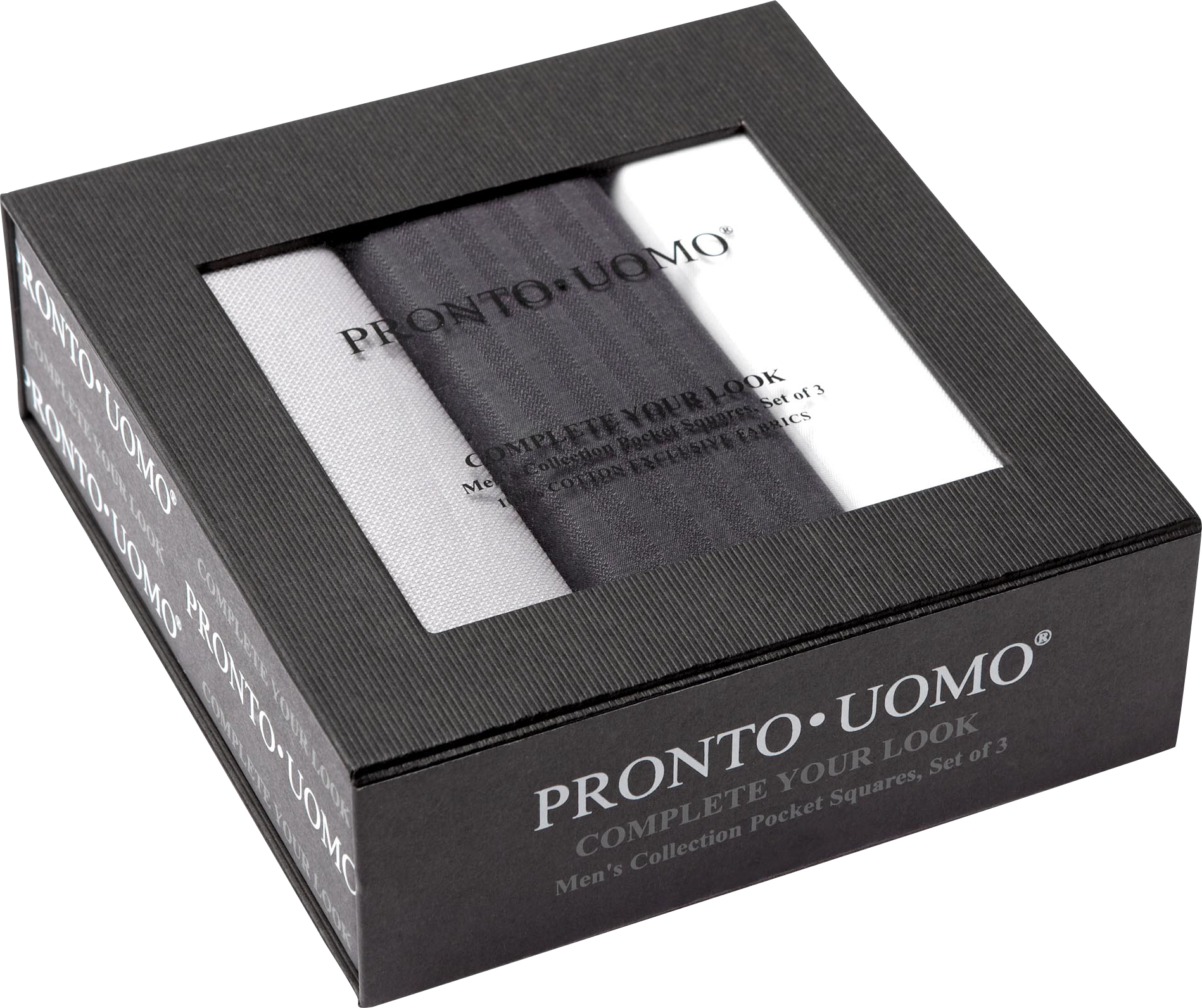 Pronto Uomo Black Gray and White Pocket Square Set (Three-Pack)