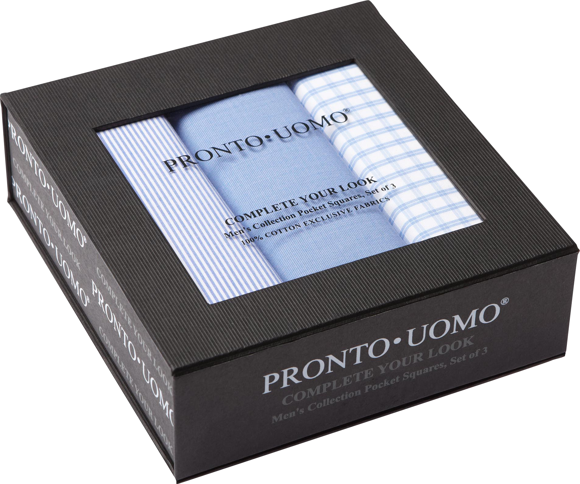 Pronto Uomo Blue and White Assorted Pocket Square Set (Three-Pack)
