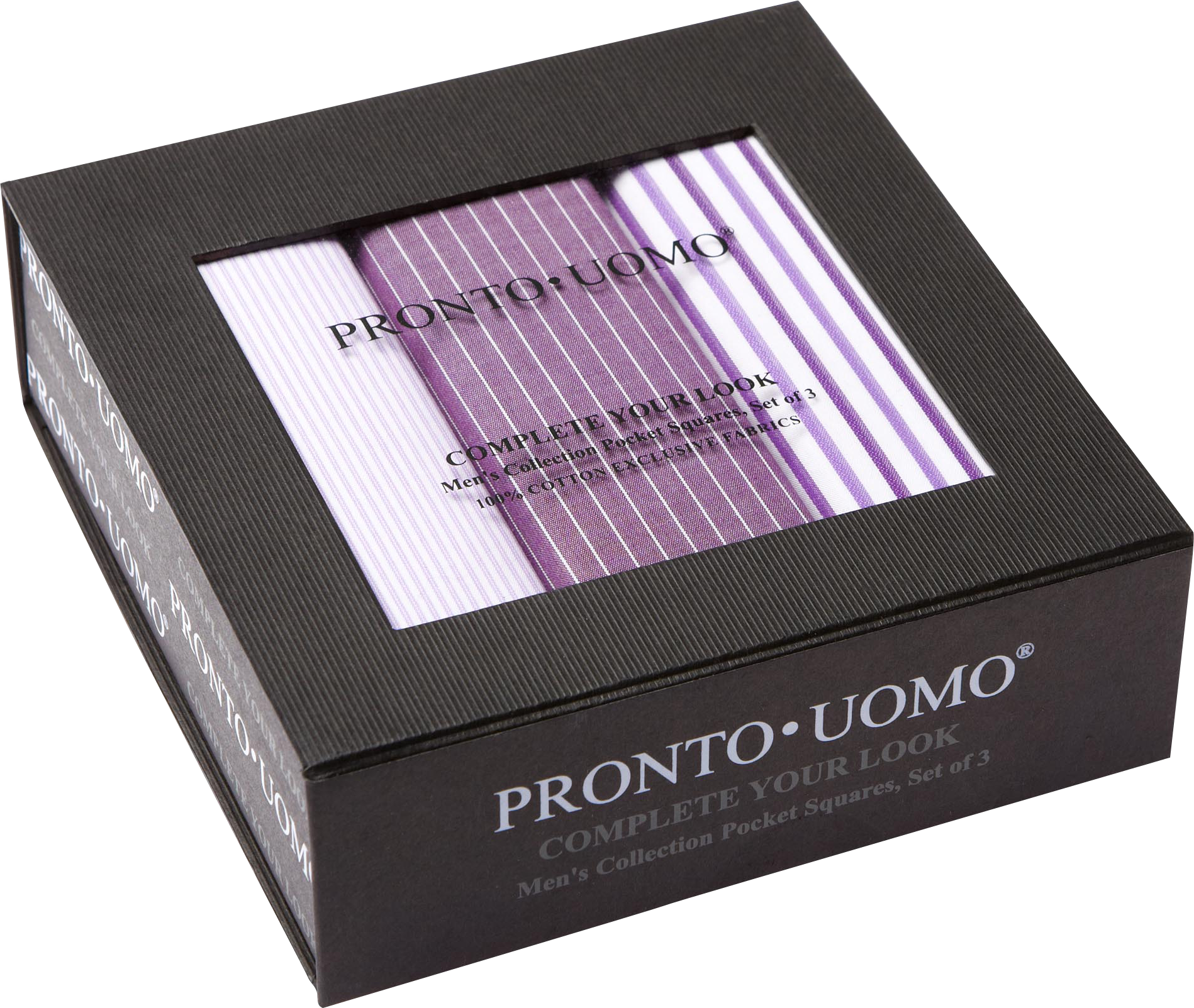 Pronto Uomo Purple Stripe Cotton Pocket Square Set (Three-Pack)