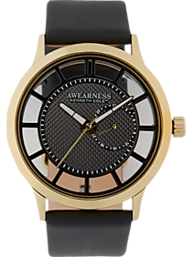 Awearness Kenneth Cole Gold & Black Leather Band Watch