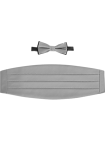 Calvin Klein Black and Silver Stripe Tie & Cummerbund Set