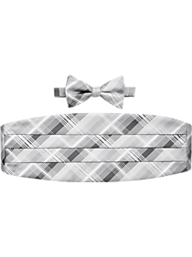 Calvin Klein Black & Gray Plaid Bow Tie & Cummerbund Set