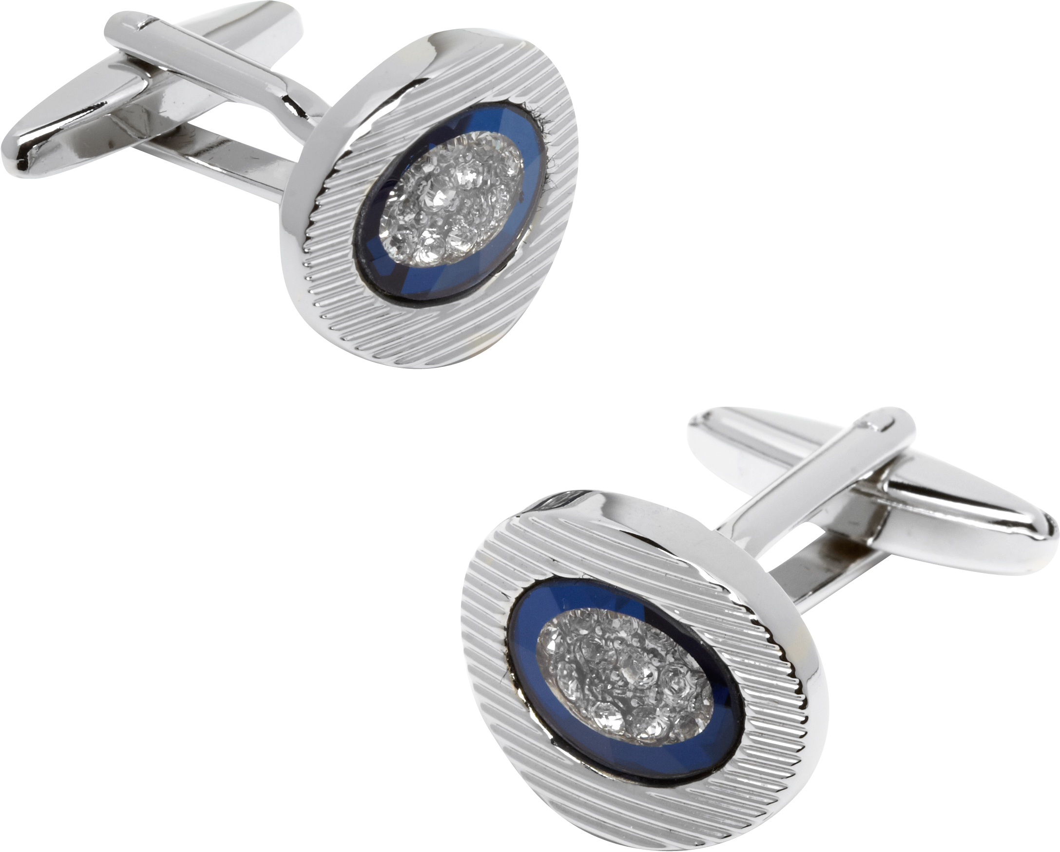 Pronto Uomo Blue And Silver Faux Diamond Oval Cufflinks