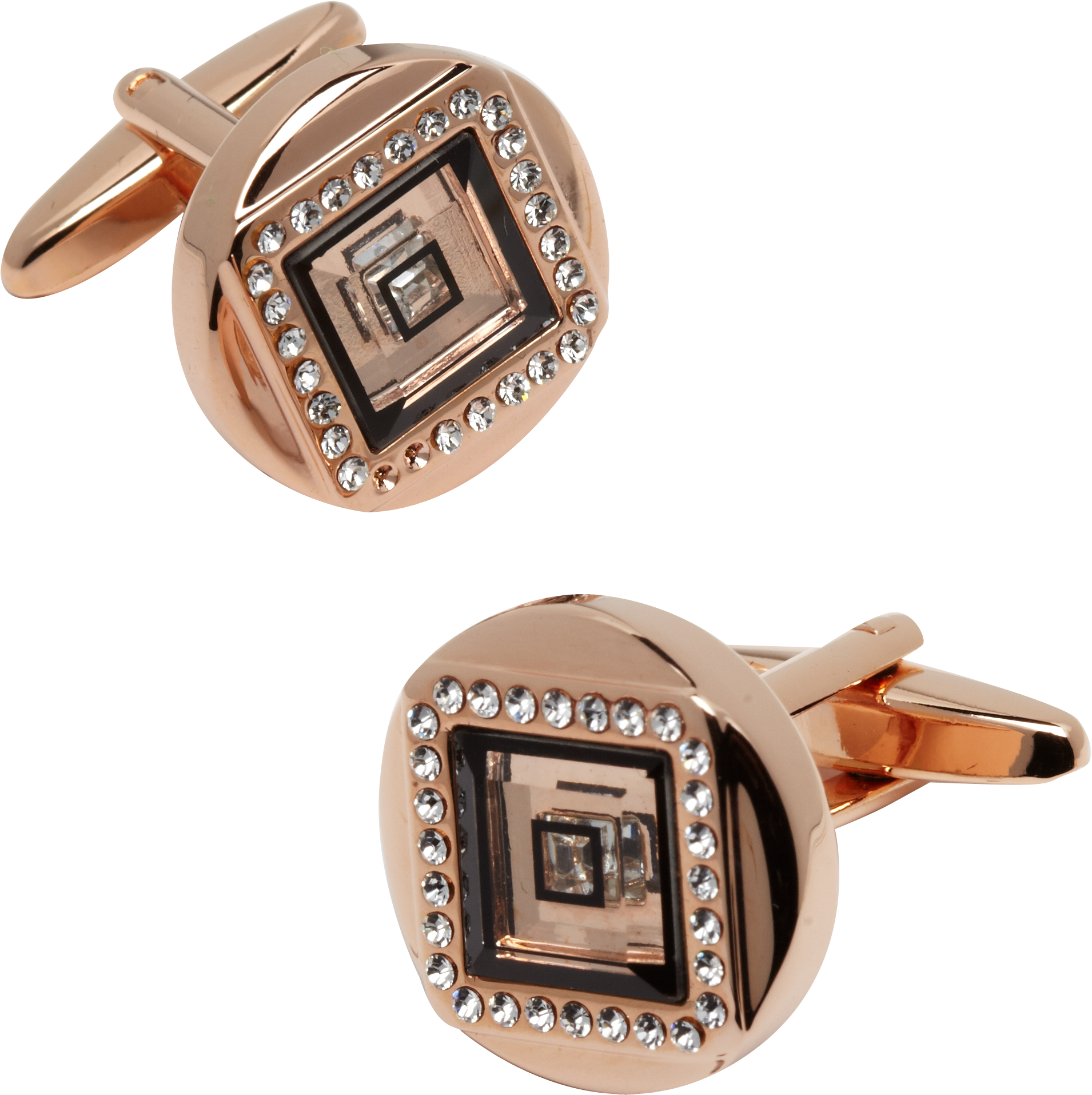 Pronto Uomo Rose Gold Faux Diamond Cufflinks