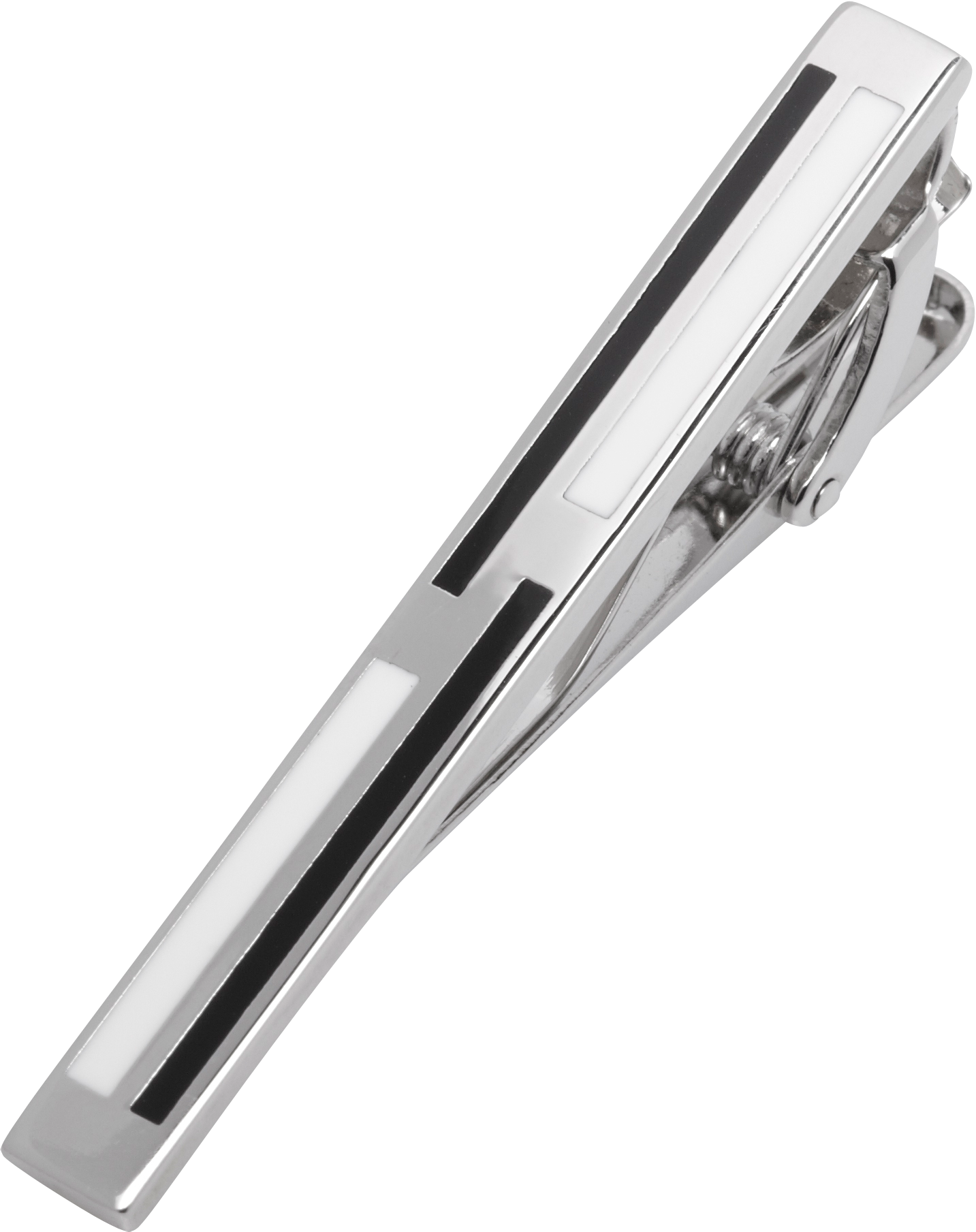 Pronto Uomo Black and White Silver Tie Bar