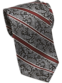 Pronto Uomo Burgundy & Gray Paisley Stripe Narrow Tie