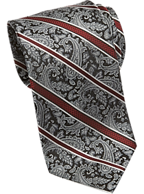 Pronto Uomo Burgundy & Gray Paisley Stripe Narrow Tie