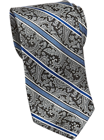 Pronto Uomo Blue & Gray Paisley Stripe Narrow Tie