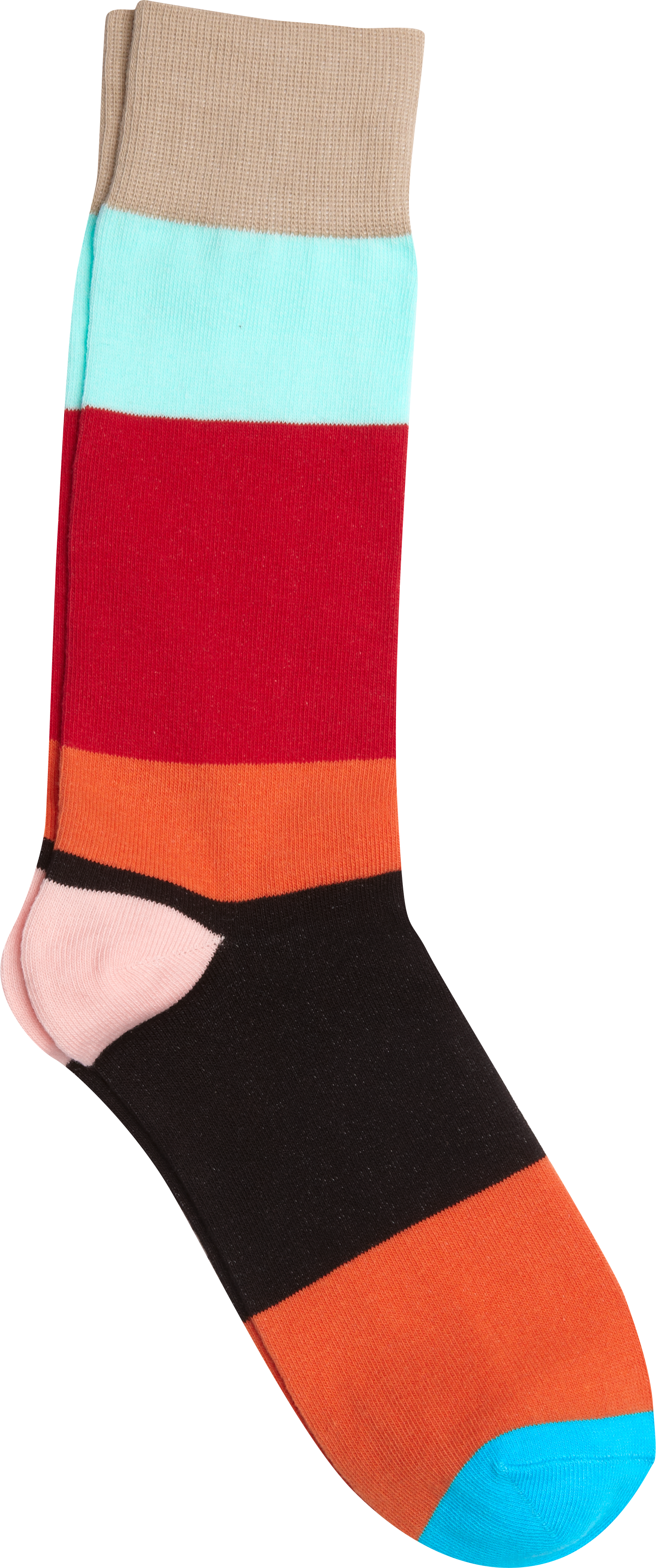 Egara Taupe, Aqua, Red, and Orange Color Block Socks