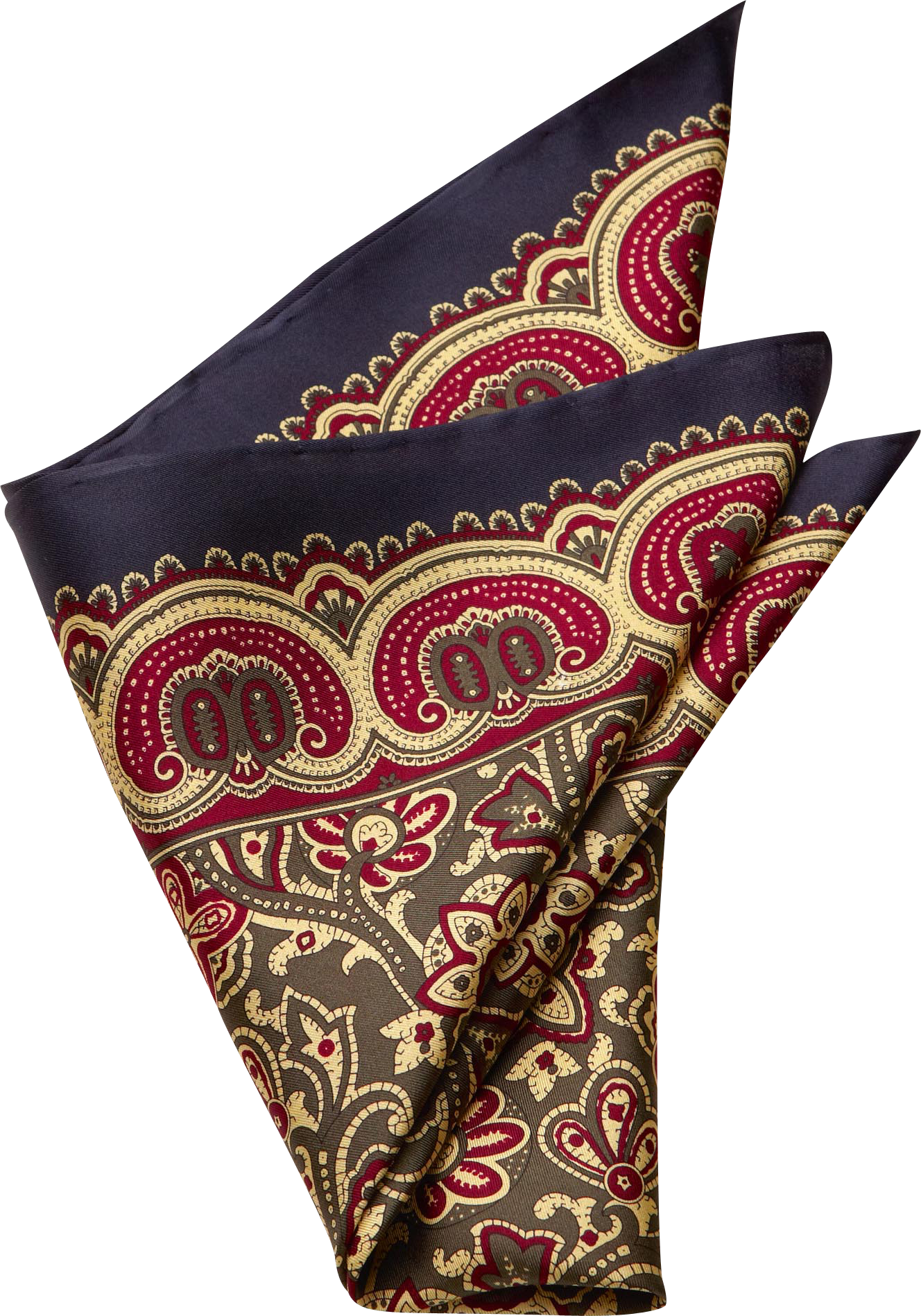 Olive And Blue Paisley Silk Pocket Square