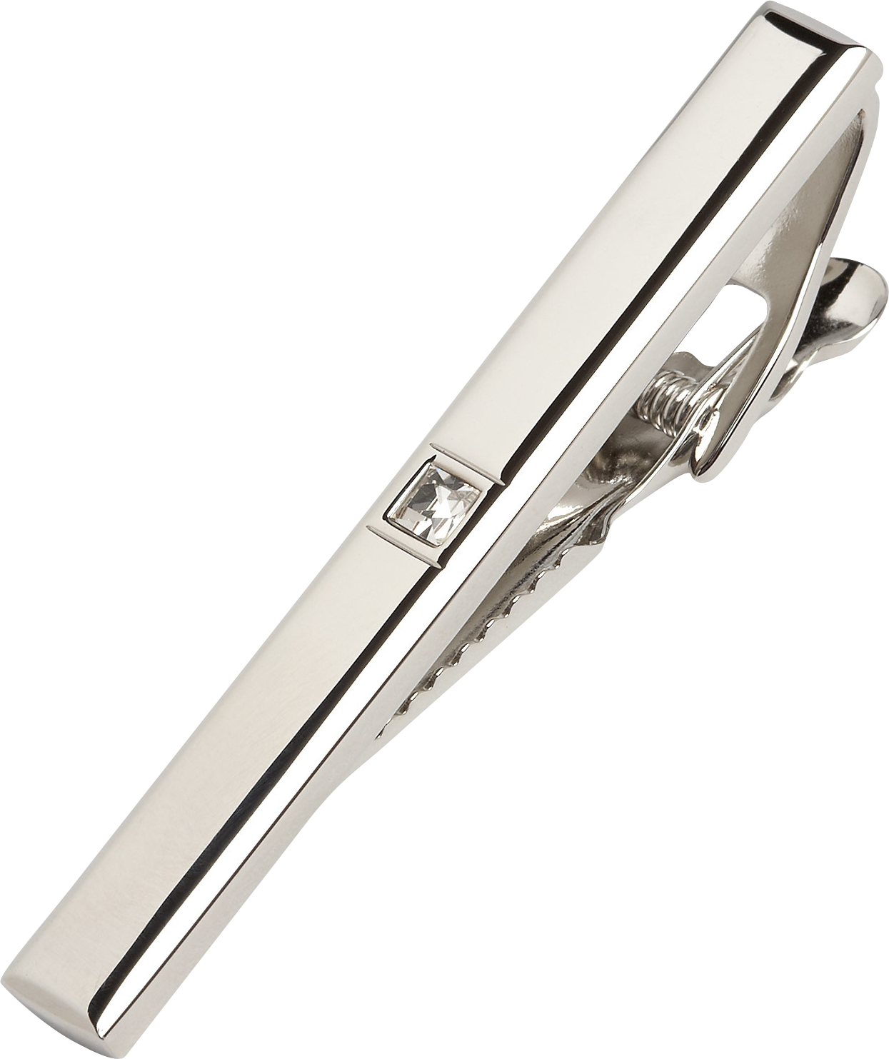 Pronto Uomo Silver with Faux Diamond Tie Bar