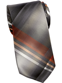 Calvin Klein Gray & Rust Plaid Narrow Tie
