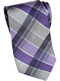 Calvin Klein Plum Purple and Gray Plaid Narrow Tie